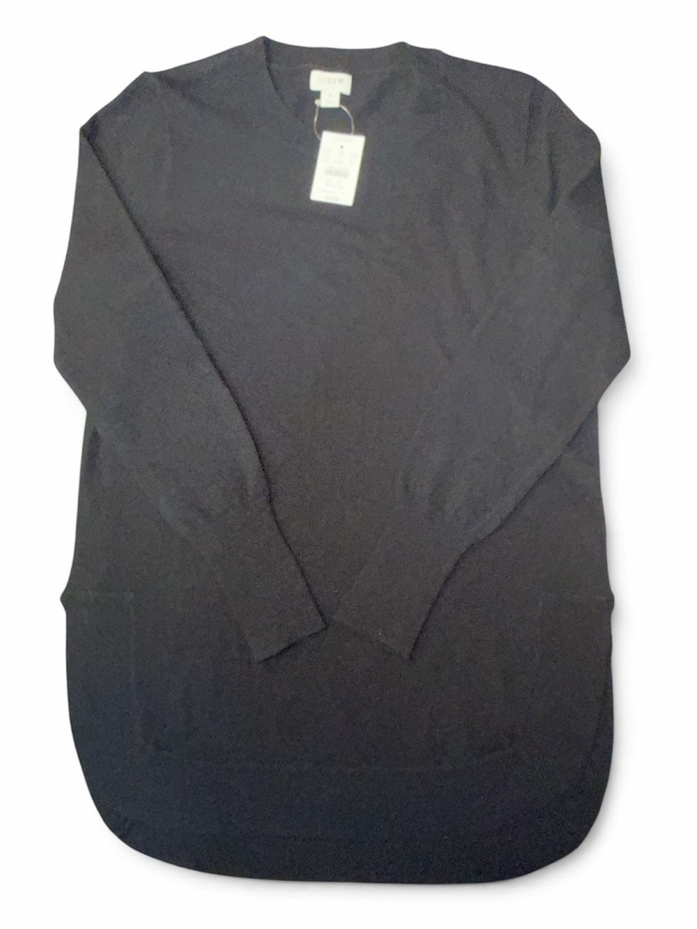 NWT J.Crew Sz S Black Crew-Neck Longline Sweater Merino Wool Blend